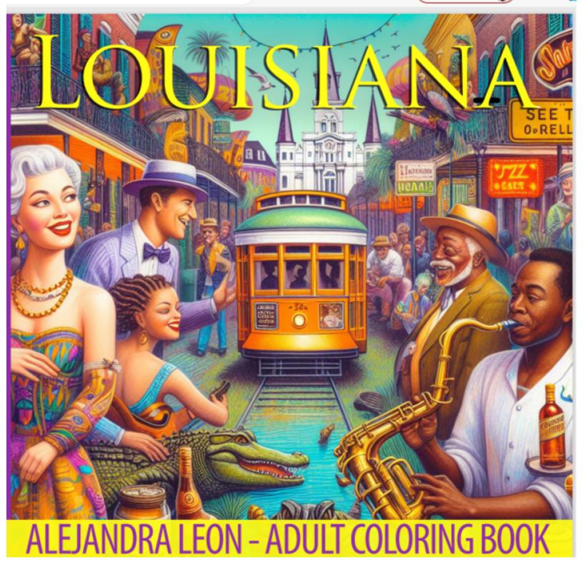 Visit Louisiana - New Orleans Coloring Book with 90 symbolic images. Unique gift for all ages